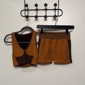 ZARA Orange and Black Knit Crop Top and Shorts Set